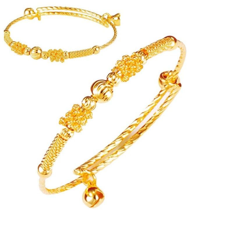 Kugoa loyoe jewelry 24k Yellow Gold Plated Baby's Bracelet Adjustable Children's Bangle(2pcs/lot) - Image 2